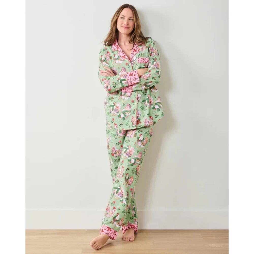 Printfresh Holiday Hens Long Pajama Set New Size Medium 100% Organic Cotton